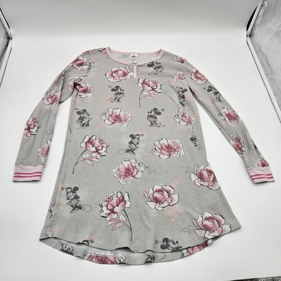 Disney Mickey Mouse Floral Print Sleepshirt Nightgown Women's Size M Gray Pink - Picture 1 of 6